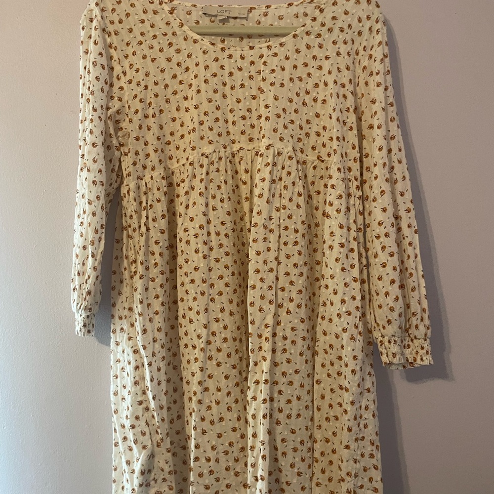 LOFT Cream and Brown Babydoll Top/Mini Dress
